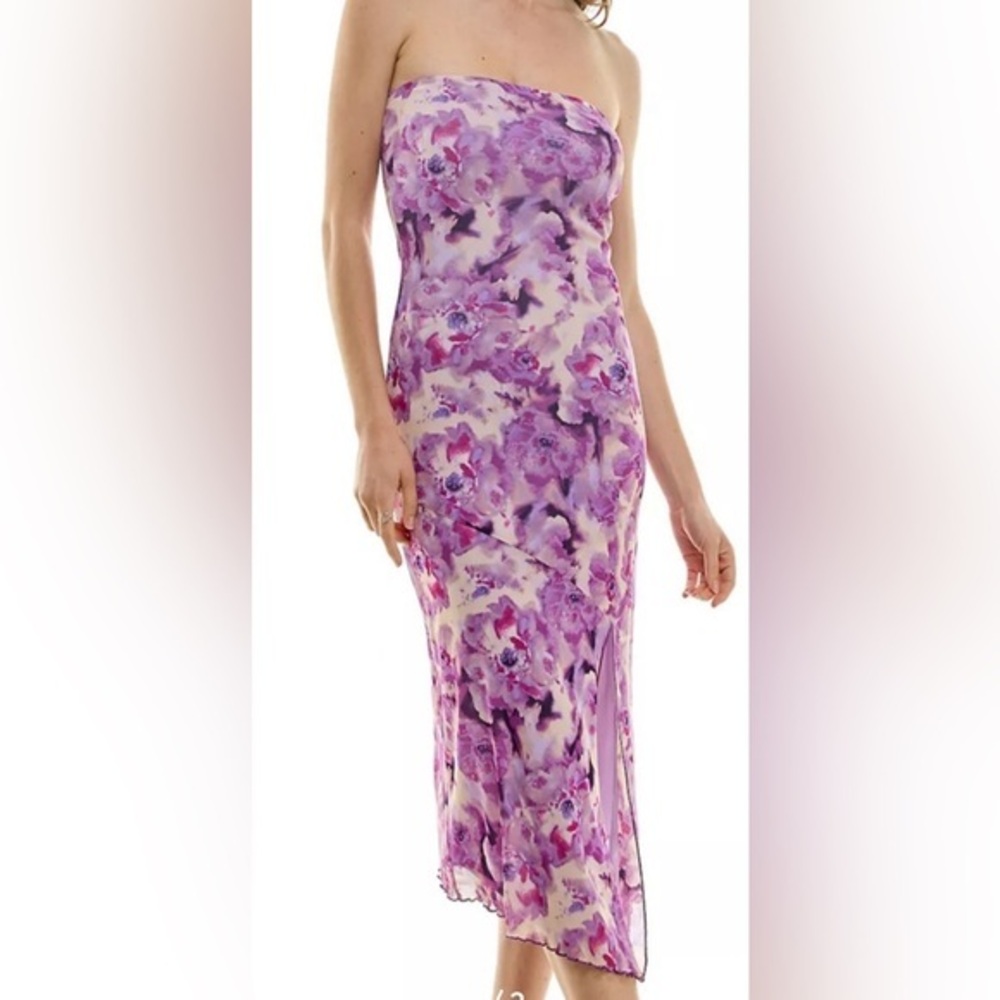 New Lily Rose Dreamy Flowy Floral Fit and Flare Bodycon Purple Strapless MIDI XL
